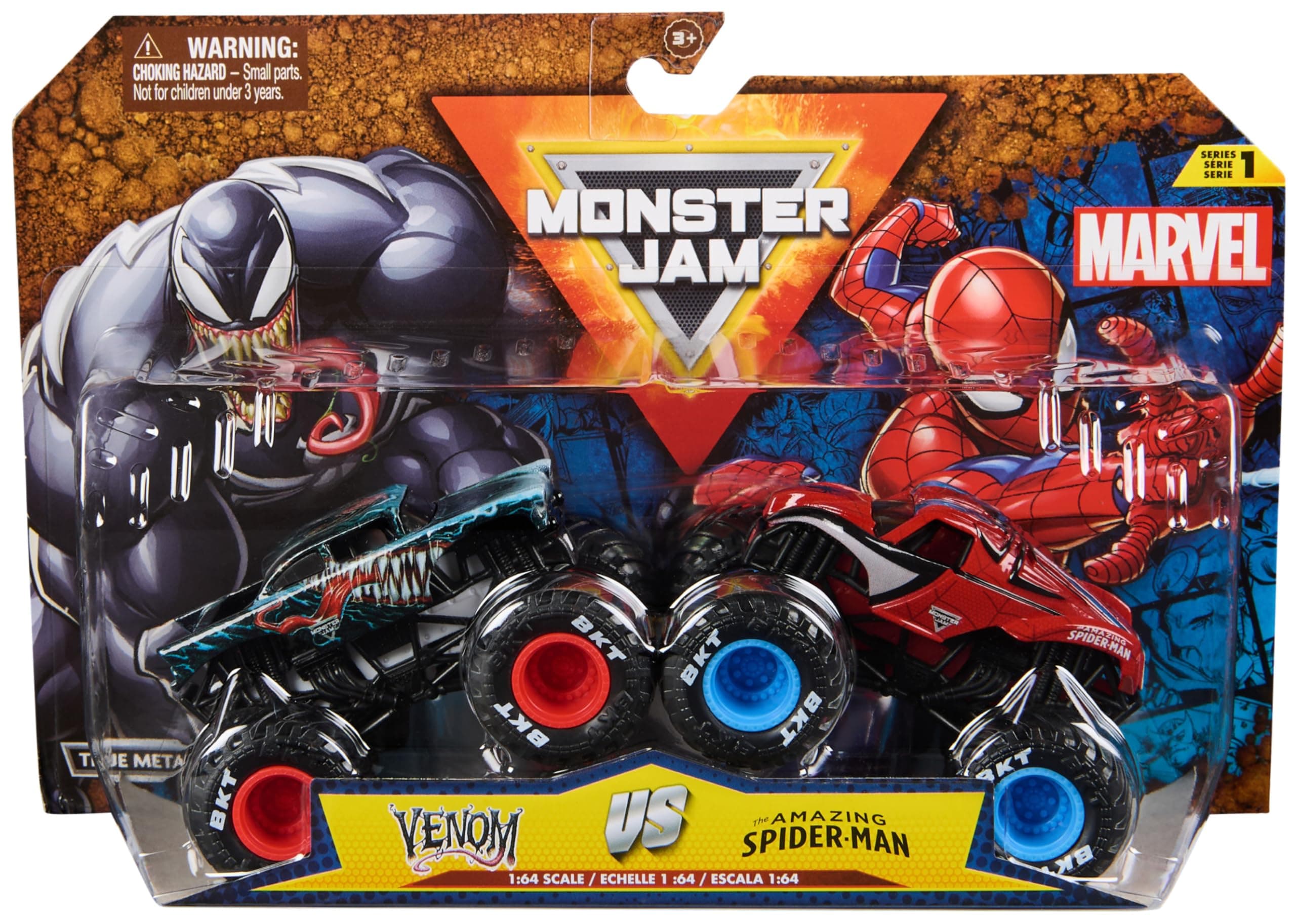 Monster Jam, Marvel Official Venom Vs. The Amazing Spider-Man Die-Cast Monster Trucks, 1:64 Scale, Kids’ Toys for Boys and Girls Aged 3 and up
