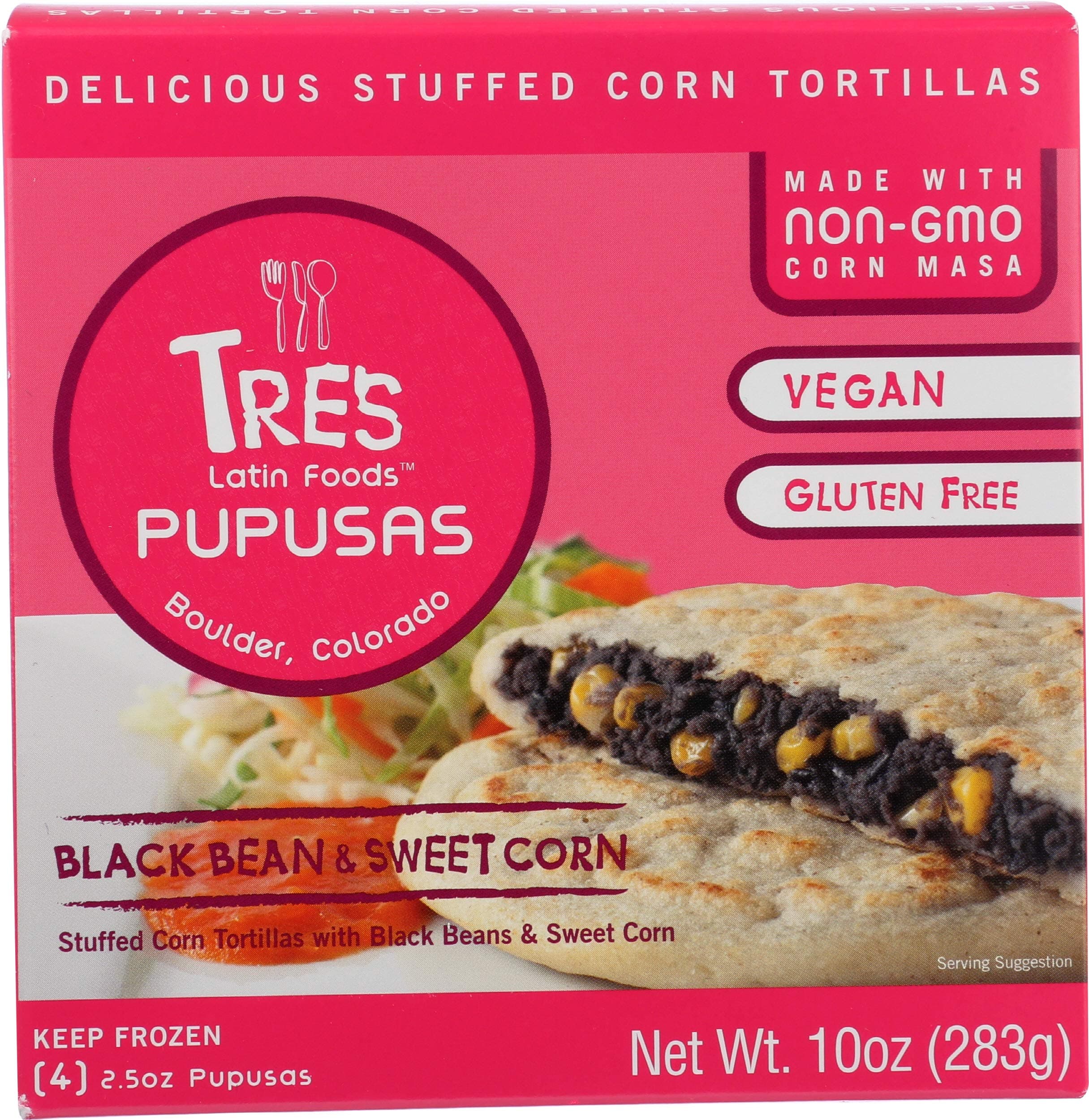 Tres Latin Foods, Black Bean & Sweet Corn Pupusas, 4-count, 10 oz (frozen)