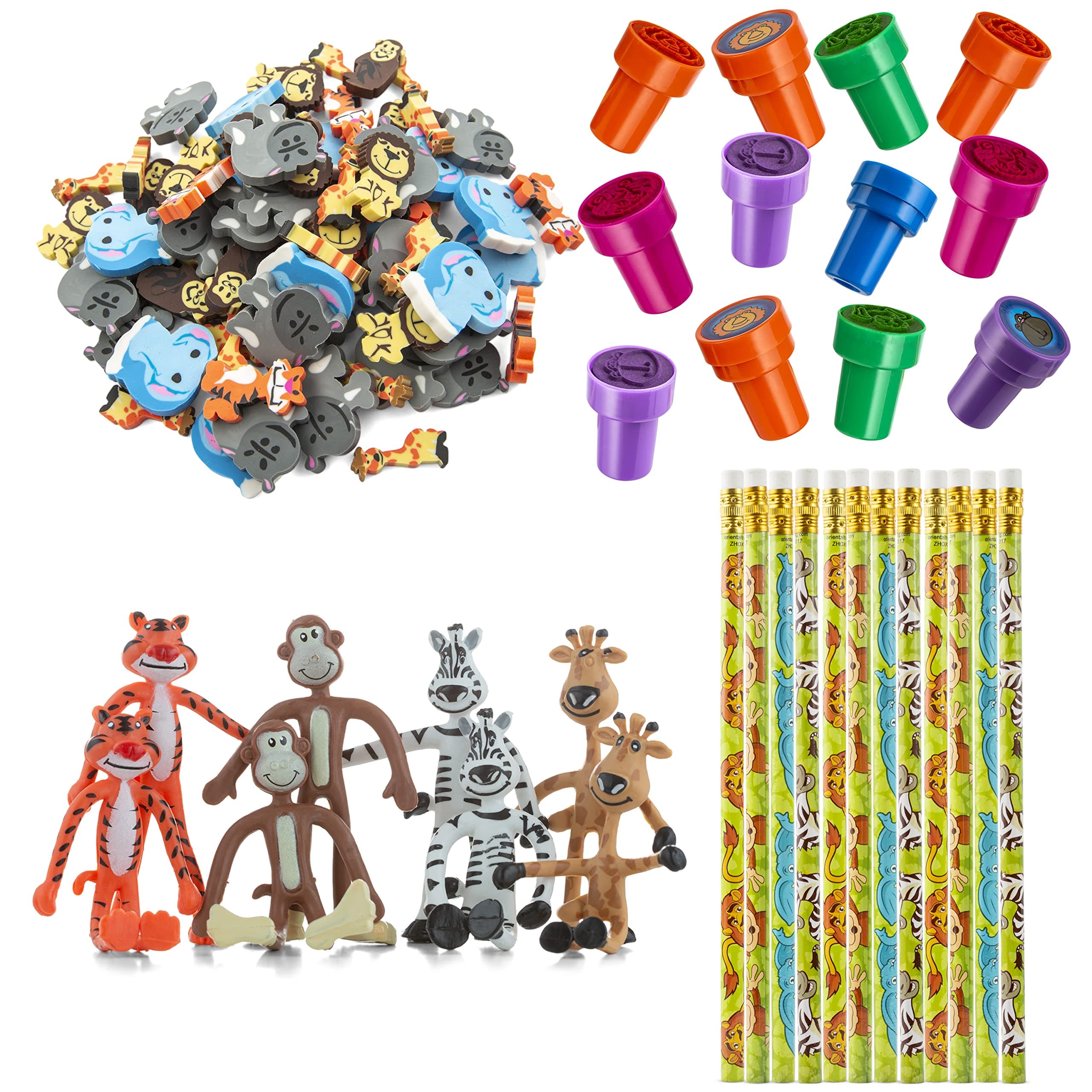 Favonir™ Zoo Stationery Party Favors 84 Gift Pack – 48 Erasers – 12 Animal Notepads – 12 Pencils – 12 Stickers - Kids Party Supplies Bulk Set - Ideal As Safari Party Favor Novelty Goody Bag Stuffer
