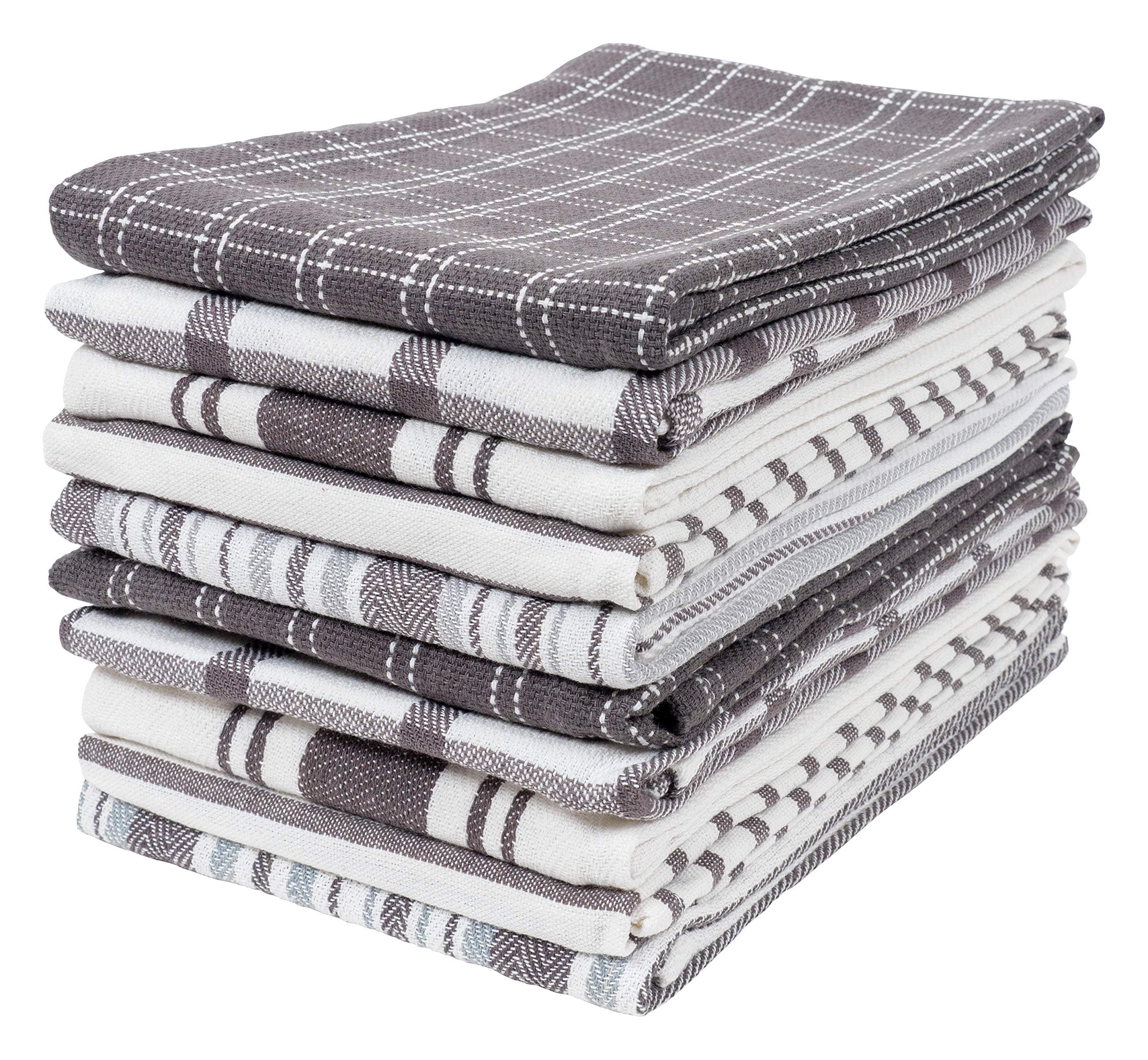 KAF Home Assorted Flat Kitchen Towels |100% Cotton - 18 x 28 inches | Ultra Absorbent Soft Dish Towels | Perfect for Cooking, Cleaning, and Drying Hands (Gray, 18 x 28-10 Pack)