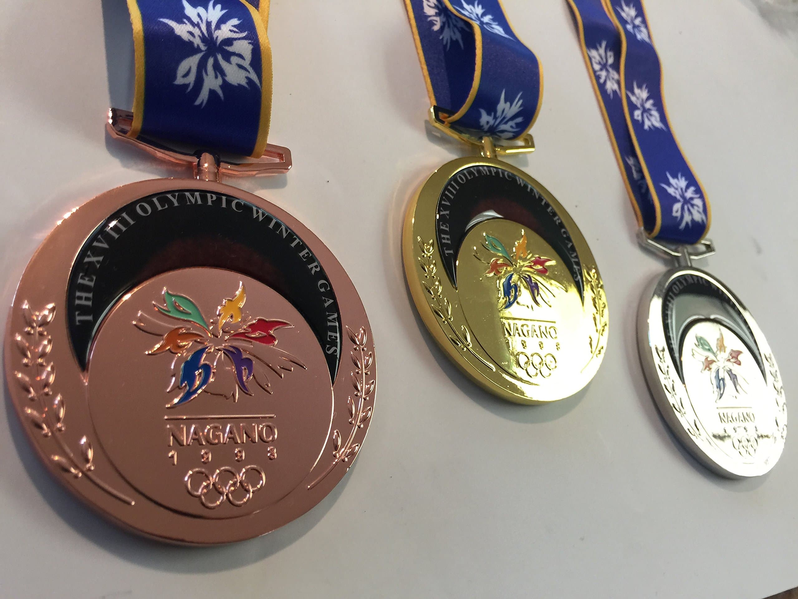 1998 Nagano Japan Olympic Souvenir Gold Silver Bronze Medals set with Ribbon RARE TEAM USA (Not a Pin or Coin)