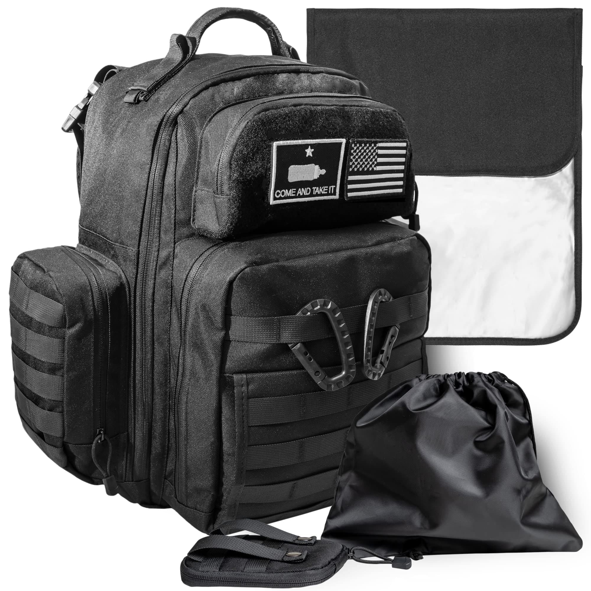 Dad Diaper Bag - Molle-Style Military Diaper Backpack Made of Rugged 900D Waterproof Polyester with Wider Extra-Long Straps, Pouch for Dirty Diapers, Baby Wipes Dispenser & Insulated Bottle Pockets