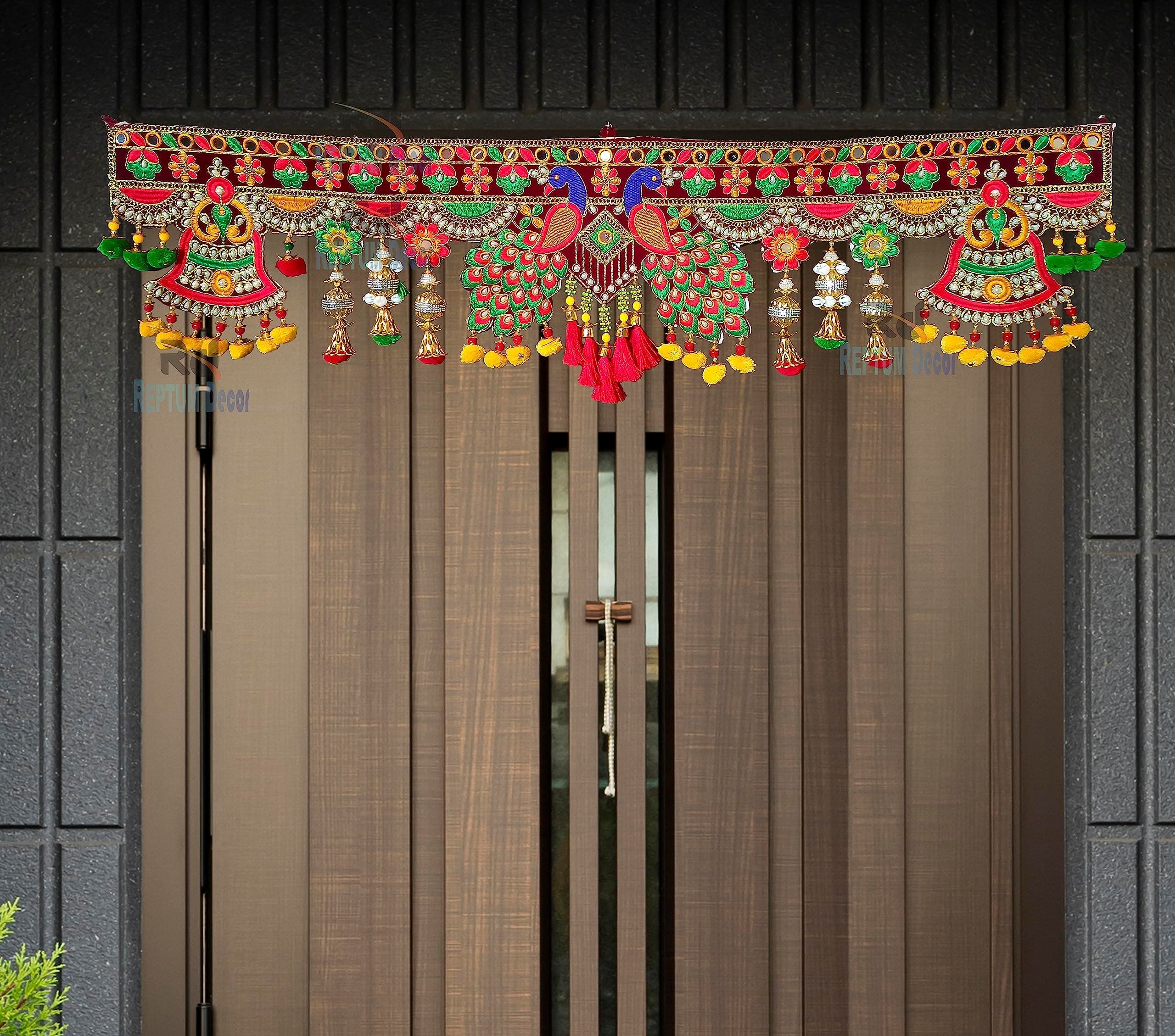 REPTUM DECOR Traditional Multi Zula Pearl Plastic Beads Handmade Door Hanging/Bandarwal/Toran for Door, Traditional Bandarwal for Door, 3 Feet Length, Multicolour, 7/94, 3 feet