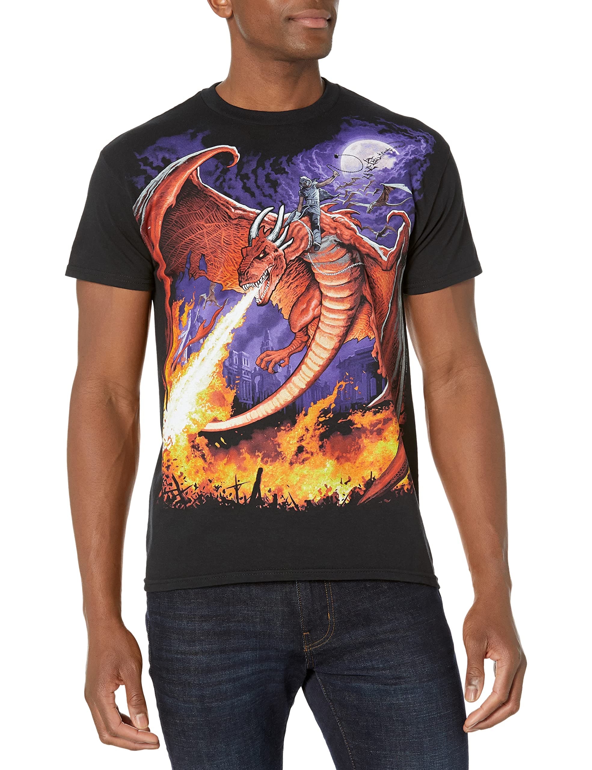 Men's Plus-Size Fantasy Dragon Fire Short Sleeve T-Shirt