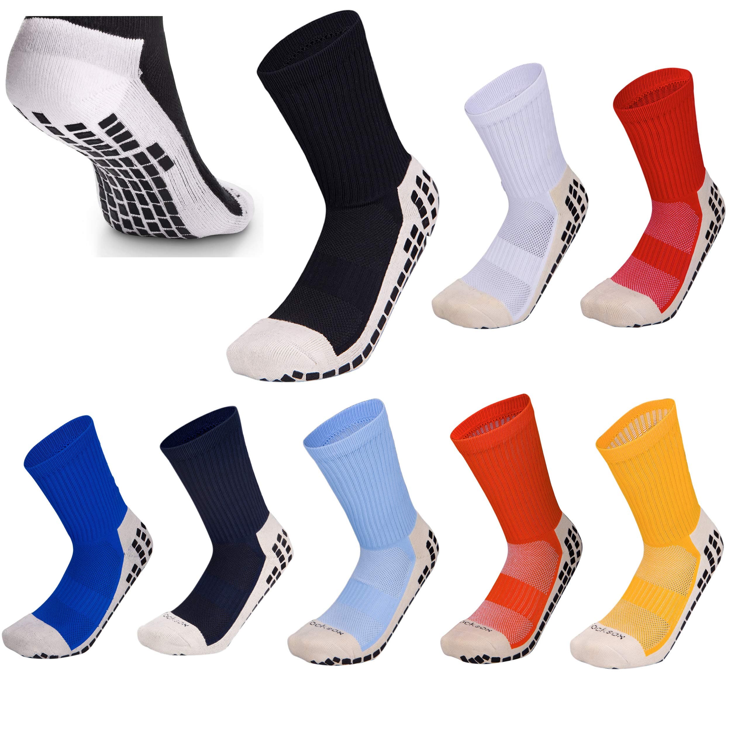 Rhino GadgetGrip Sox Anti Slip Football Socks Low Calf Non Slip Cushion Crew Sports Grip Socks with Gripping Rubber Pads for Football, Basketball, Soccer, Walking, Running Fit UK size 5.5 to 11 Black White Red Blue Orange Yellow Green