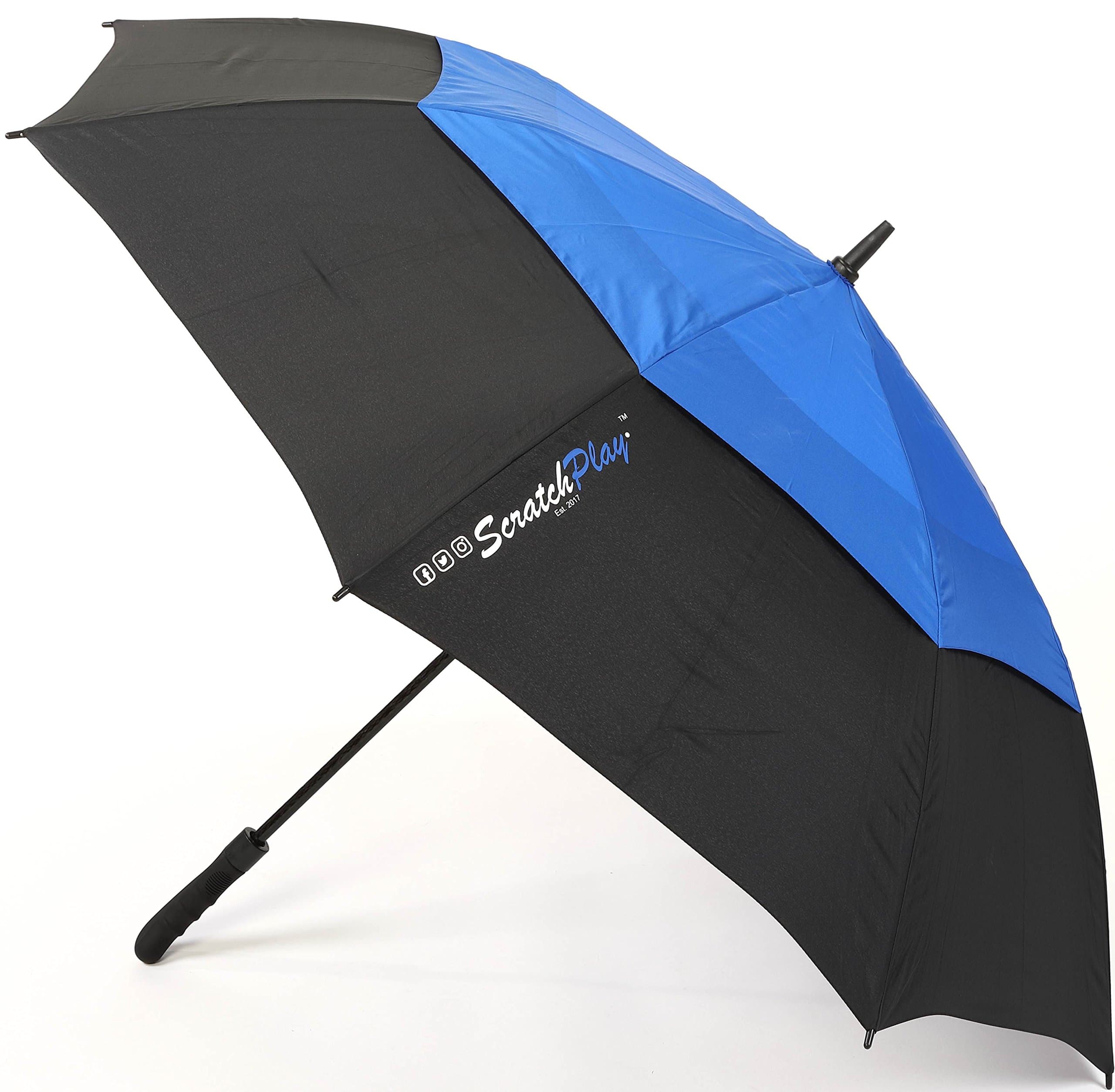 Golf Umbrella for Outdoor Travel Sports - Protects from Beach Sun Rain and Shade -Automatic Opening Lightweight Double Vented Wind Resistant Waterproof Canopy Fiberglass Frame - ScratchPlay