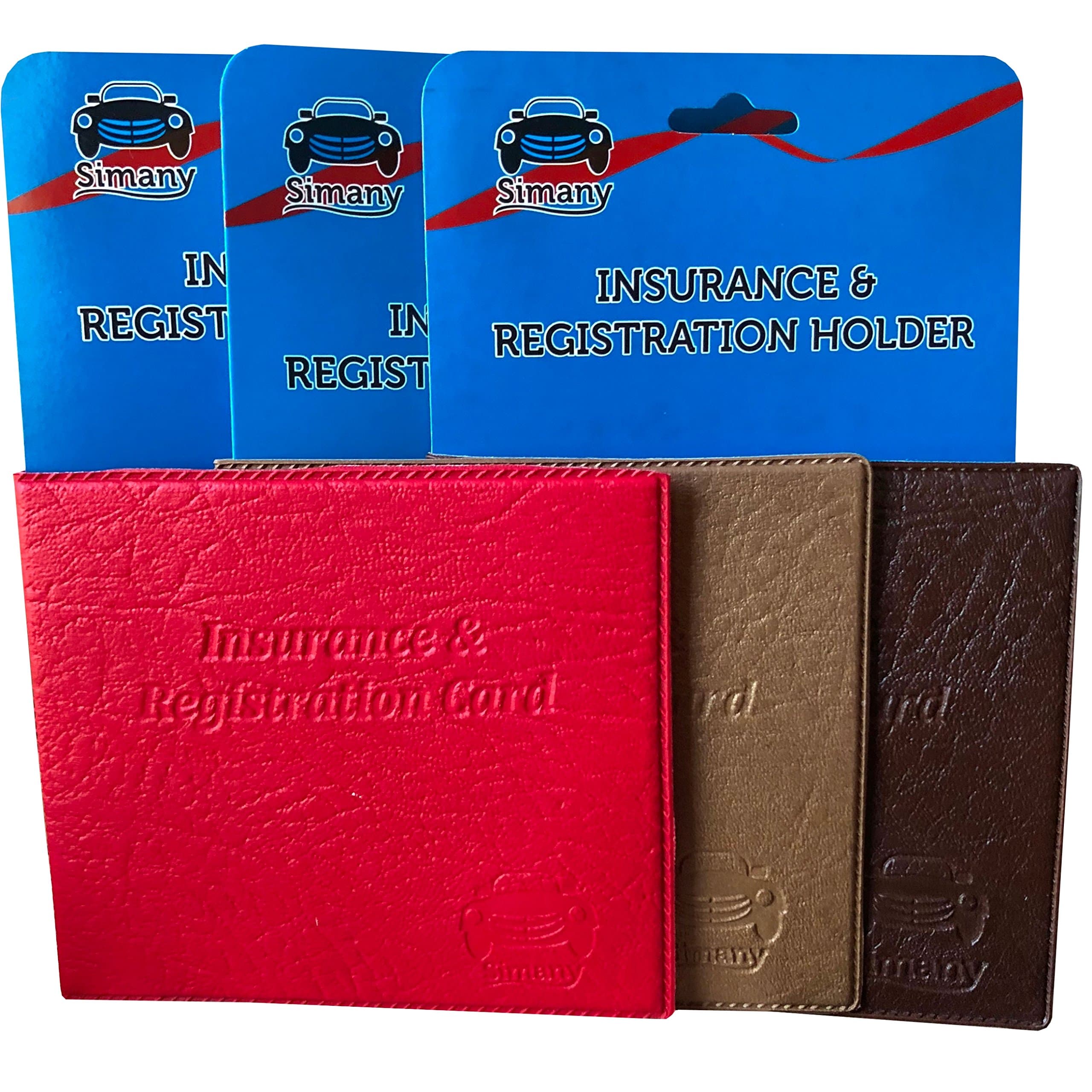 3 Brown Bronze Red AUTO CAR Truck Insurance Registration Card Holder Wallet 5.25"x4.6" Faux-Leather