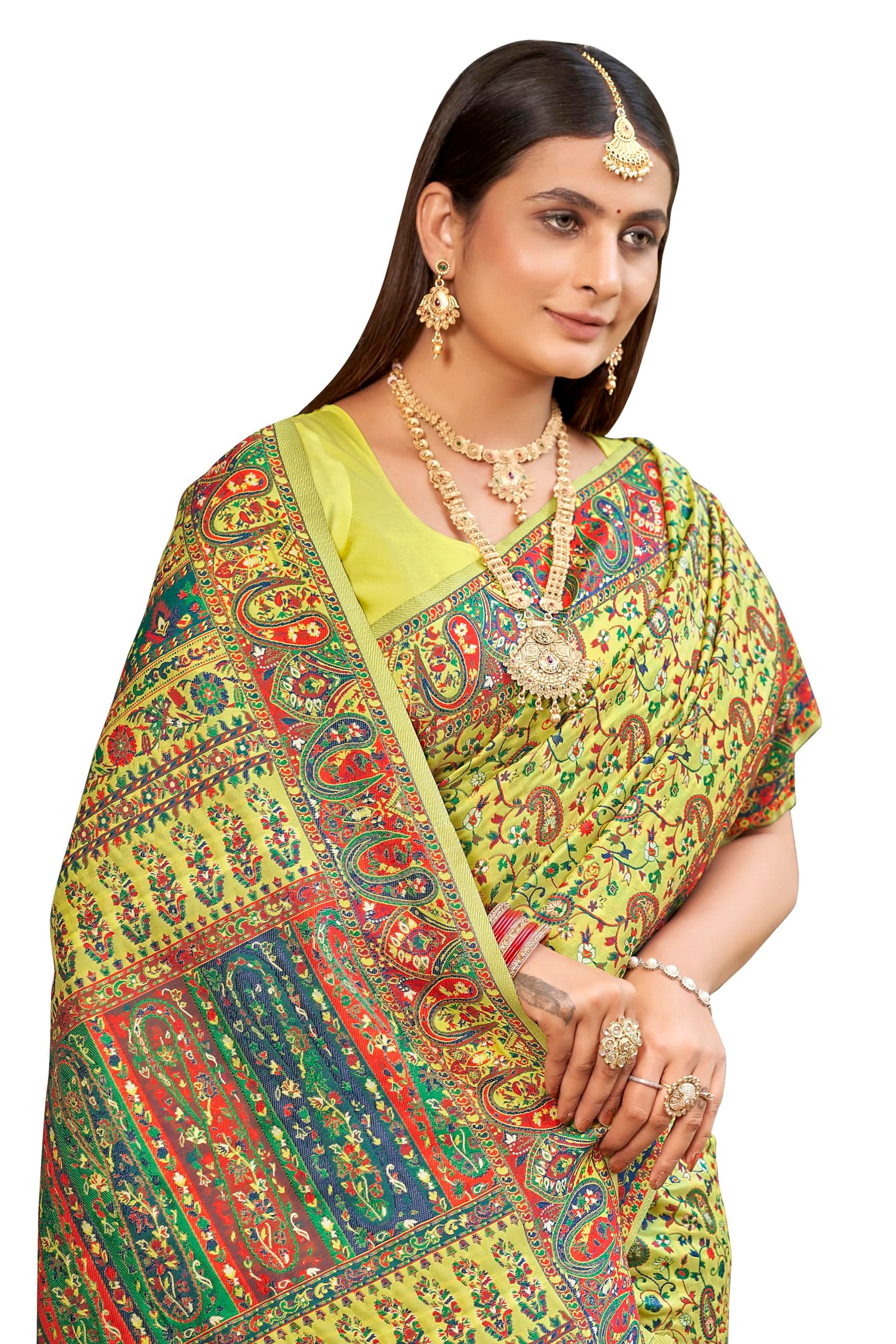 Glory SareesWomen's Kashmiri Pashmina Silk Woven Saree With Blouse Piece (Heritage_Silk110_Parent)