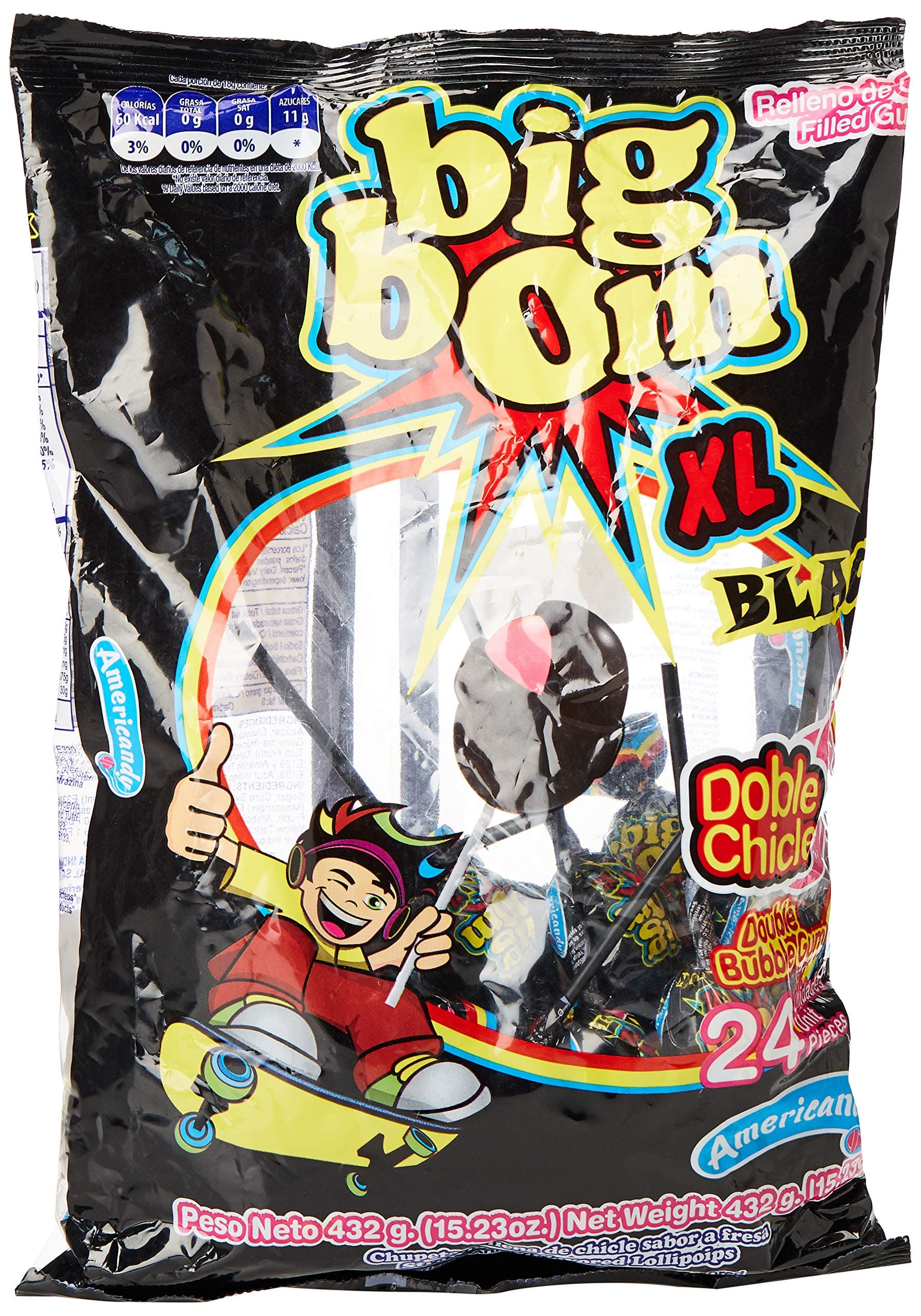Americandy Big Bom Xxl Black Lollipops, 18 gm
