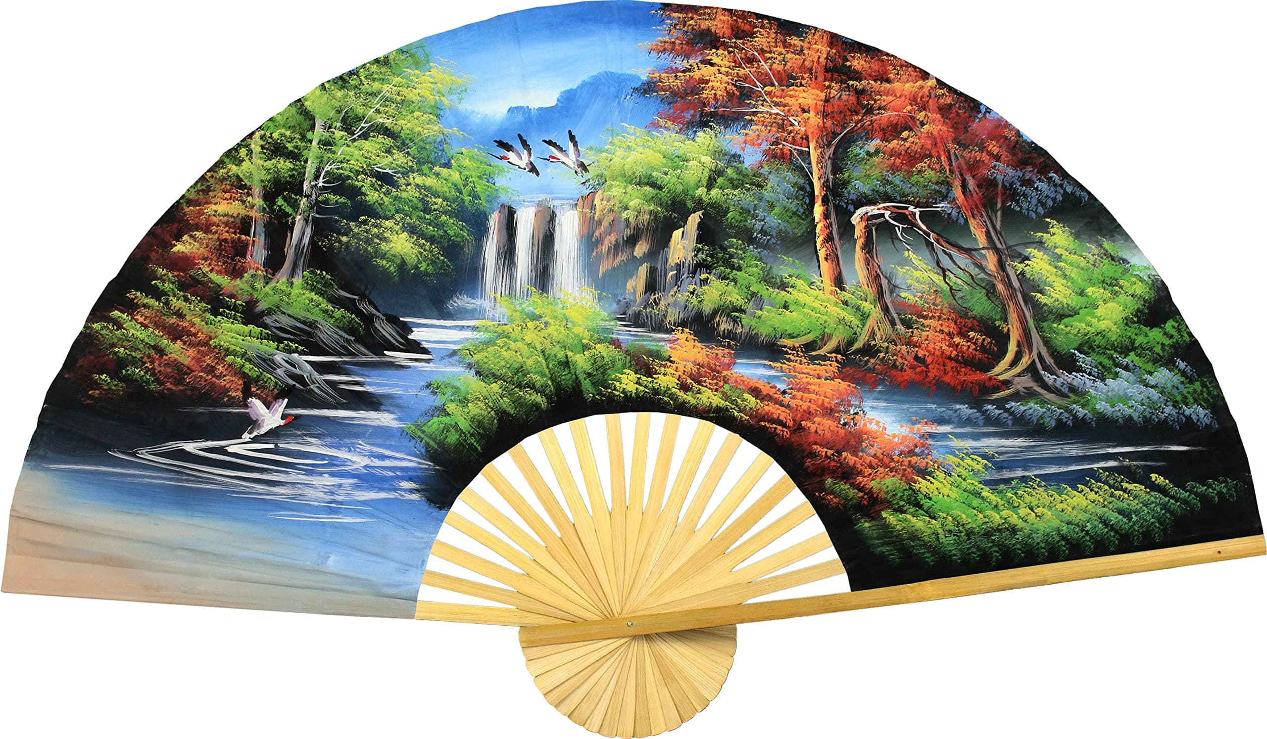 Japanese Autumn Folding Wall Fan Hand-painted Wall Decor Art (40 inch wide)