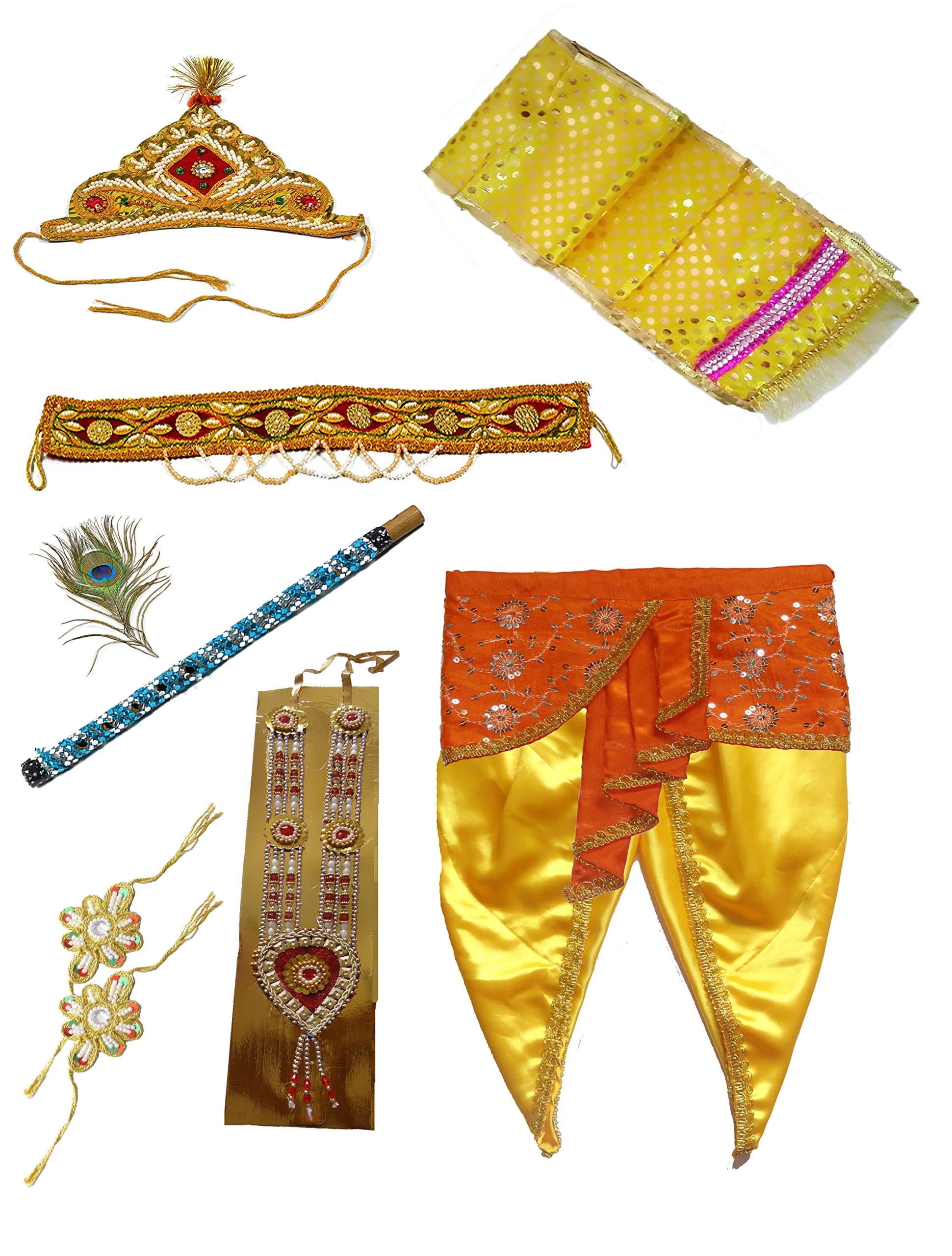 Pakhi Little Krishna Dress For Kids - Yellow Set with Red Fan - Superior