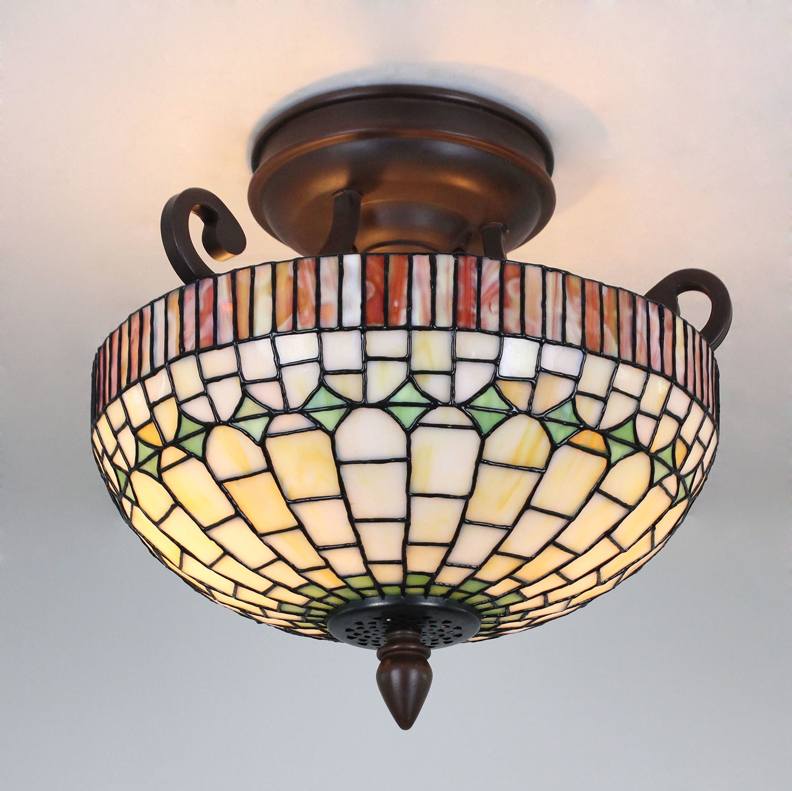 16 inch Pastoral Minimalist Tiffany Style Chandelier semi Ceiling Light semi Pendant Light