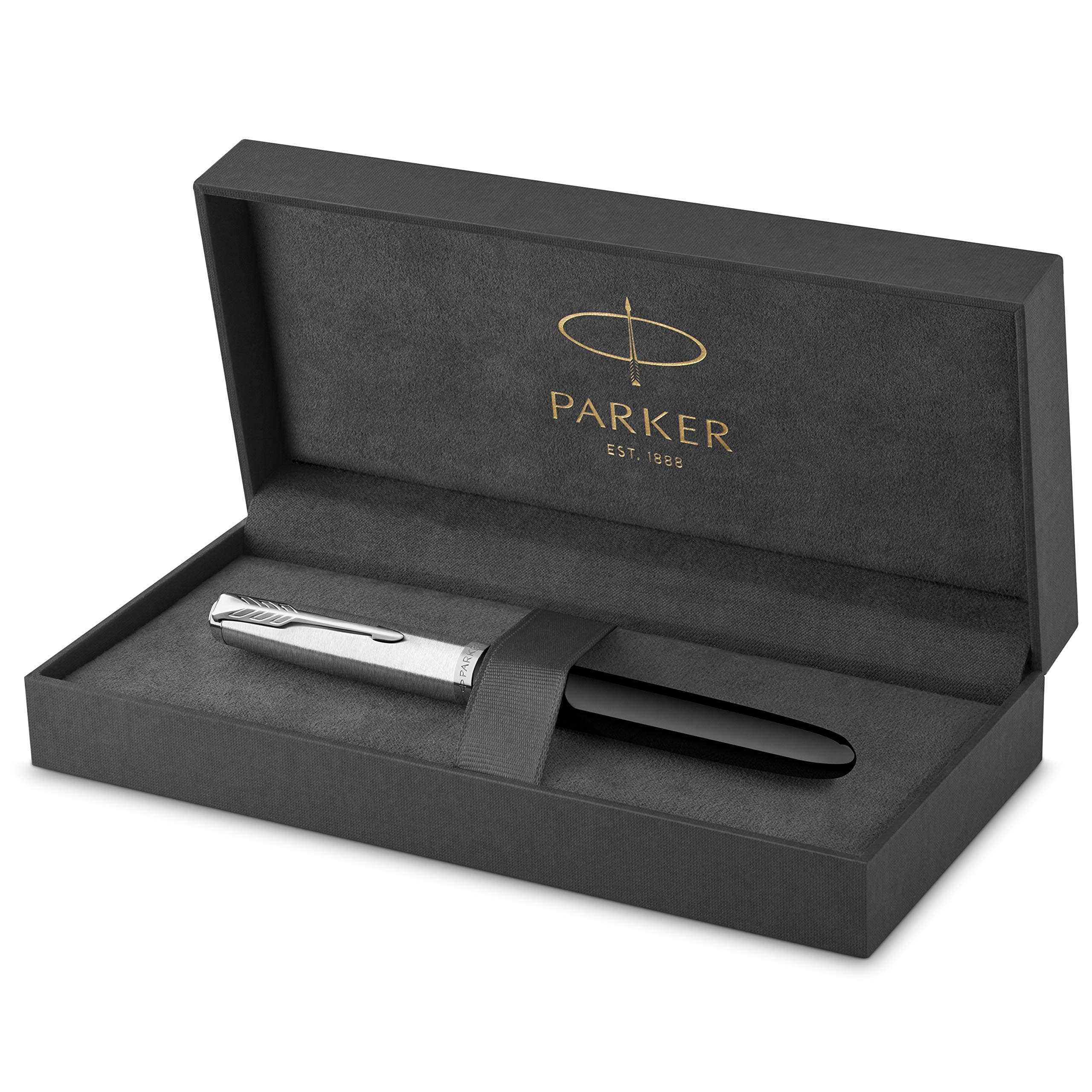 51 Fountain Pen | Black Barrel with Chrome Trim | Fine Nib with Black Ink Cartridge | Gift Box