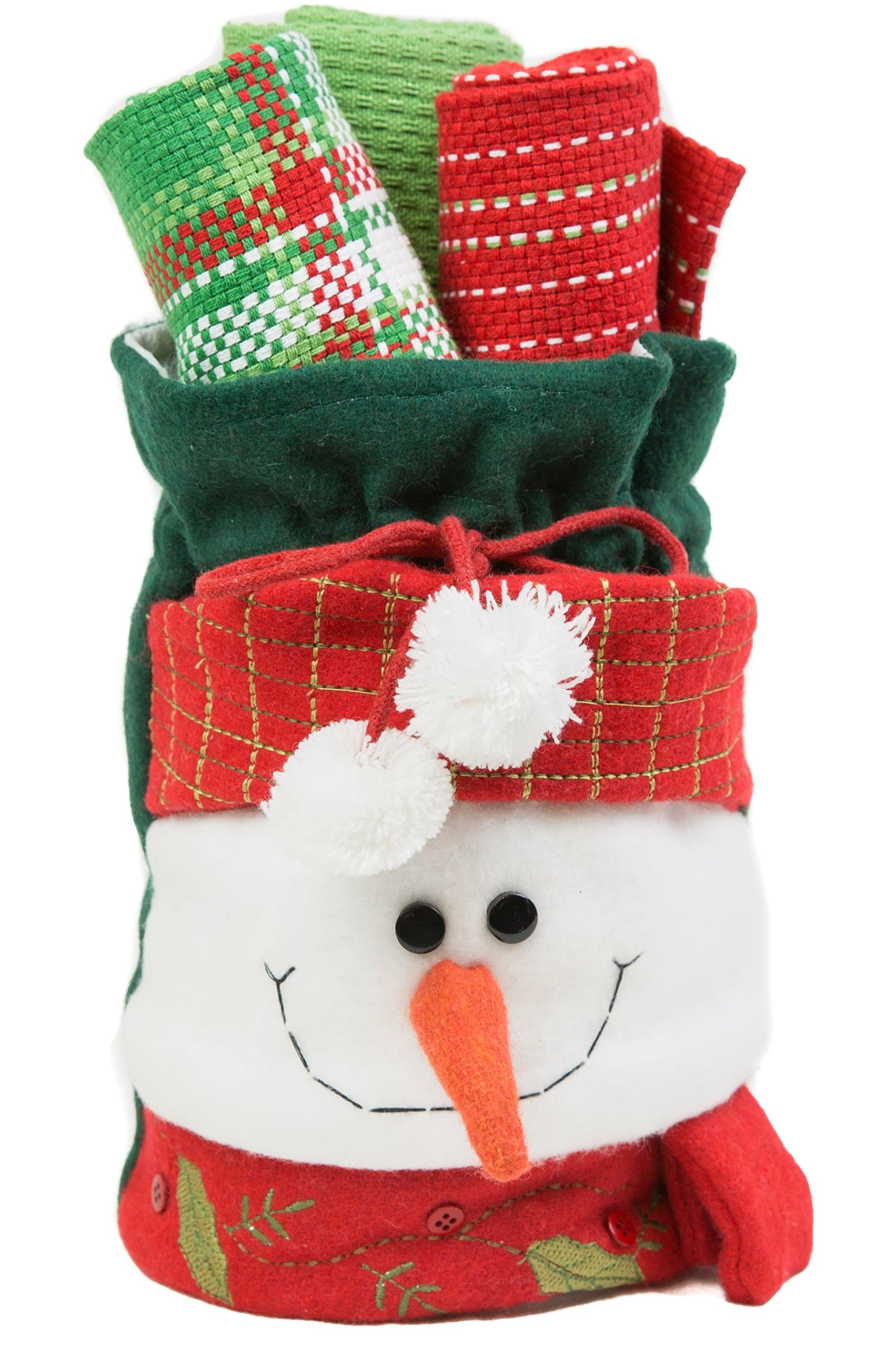 Lady Sandra Home Fashions Holiday Snowman Hand Towels and Holder Gift Bag Set