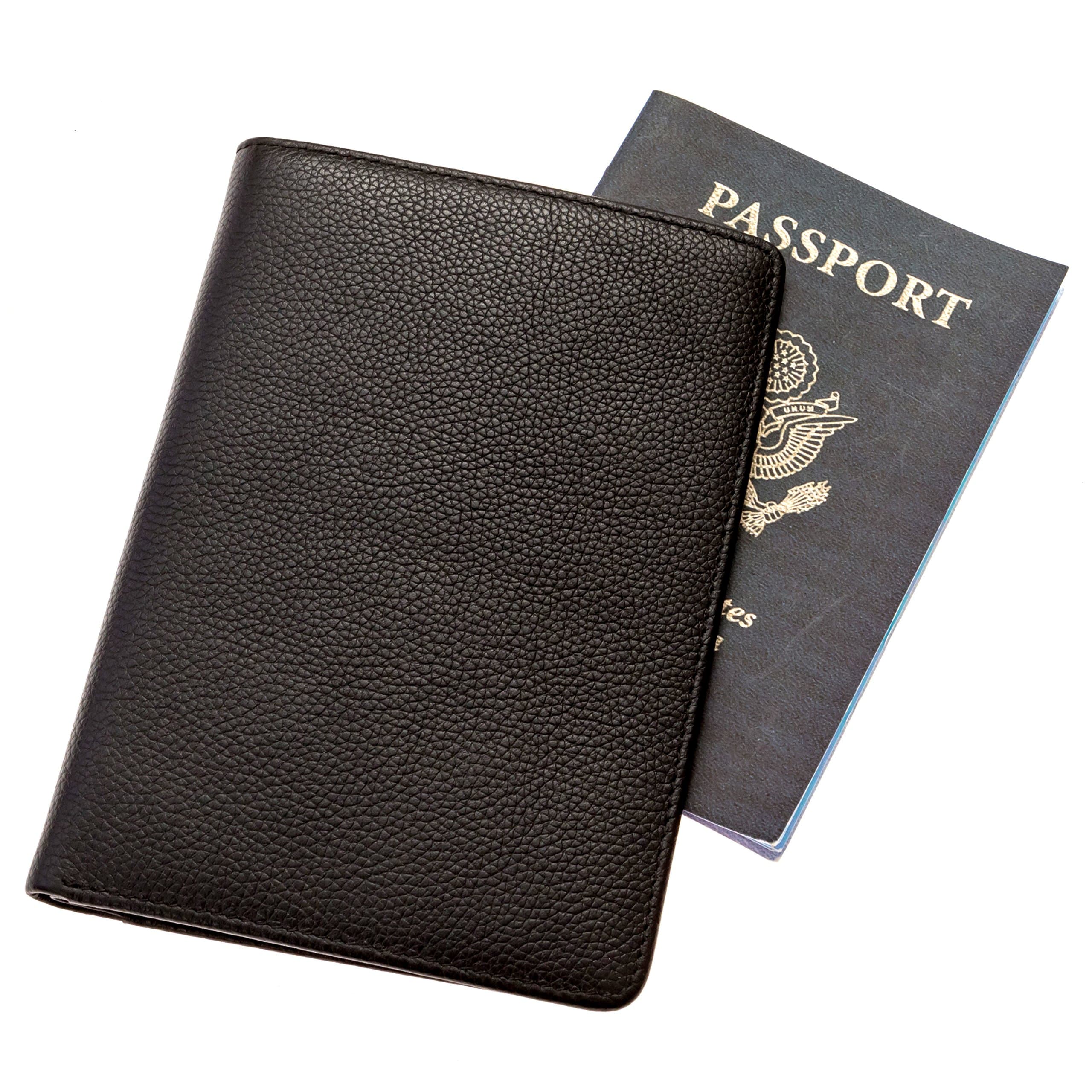 HabitouxRFID Blocking Travel Passport Wallet Genuine Crazy Horse Leather (Black)(Size: Free)