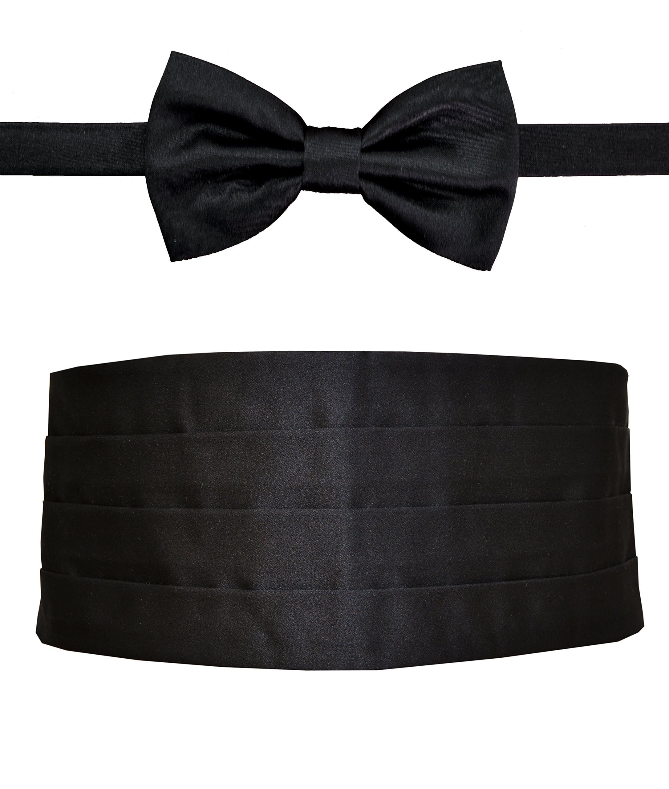 Remo SartoriMade in Italy Men's Black Cummerbund Tuxedo Belt & Pre-Tied BowTie Set, Silk