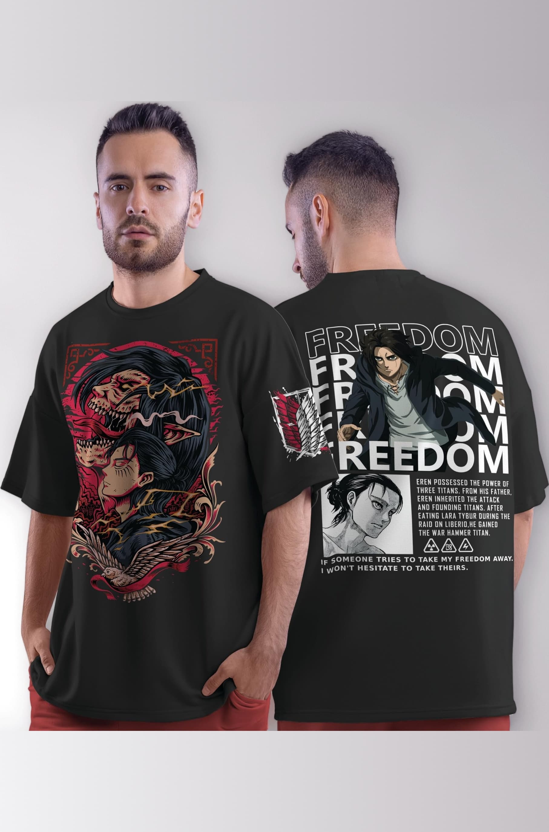crazymonk Eren Yeager X Freedom Oversized T-Shirt