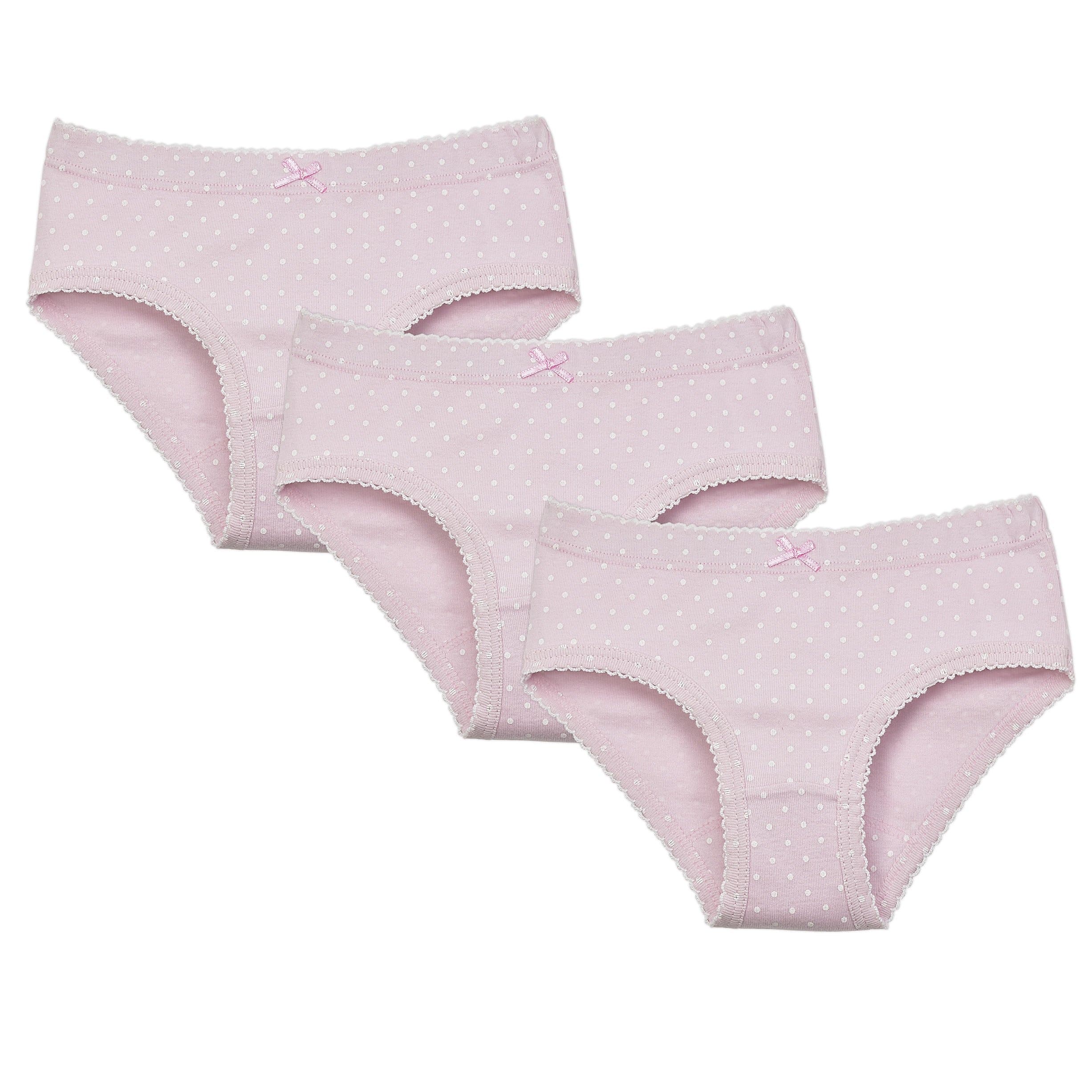 Girls Briefs Panties- Tagless Cotton Underwear-Pink/White, 3 Pack