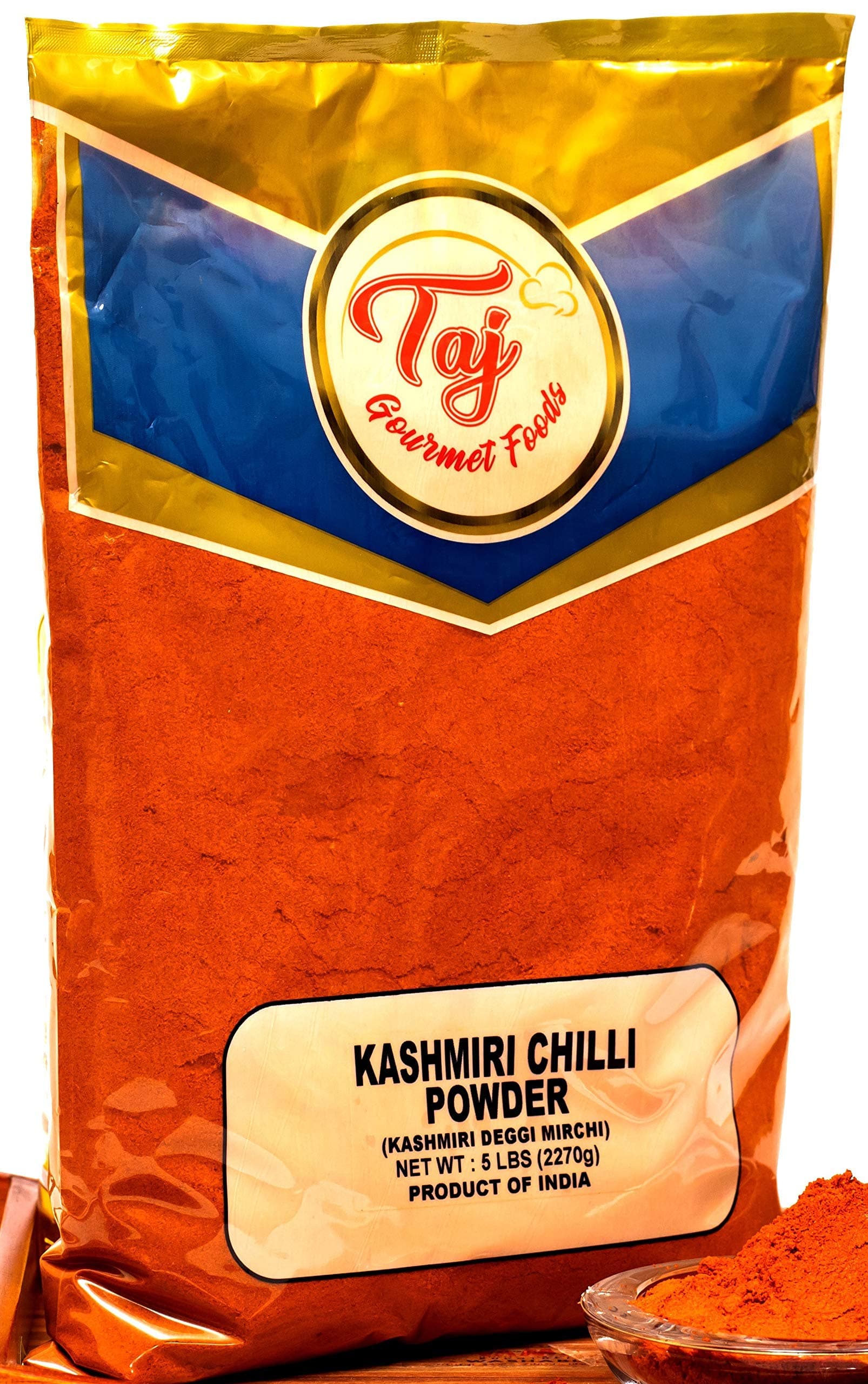 TAJ Premium Indian Kashmiri Chilly Powder, (Deggi Mirch, Lal Mirch), Mild Hot, (5 Pound)