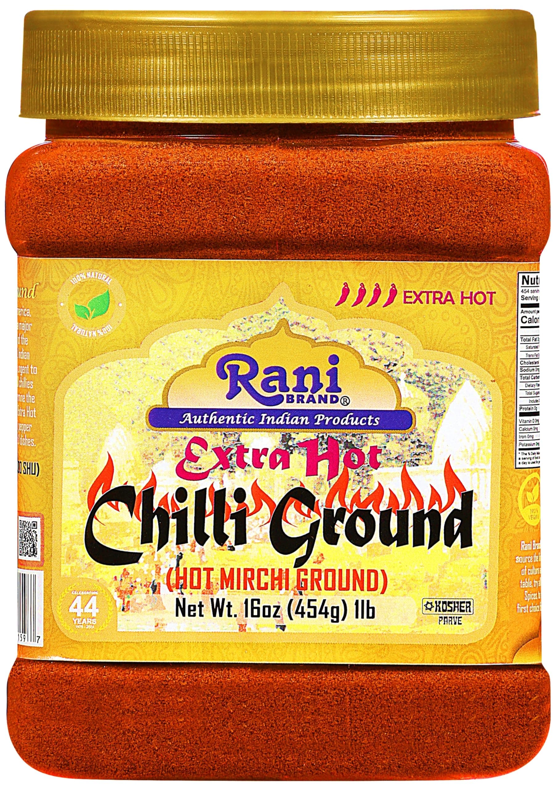 Rani Extra Hot Chilli Powder Indian Spice 16oz (1lb) 454g PET Jar ~ All Natural | No Color added | Gluten Friendly | Vegan | NON-GMO | No Salt or fillers