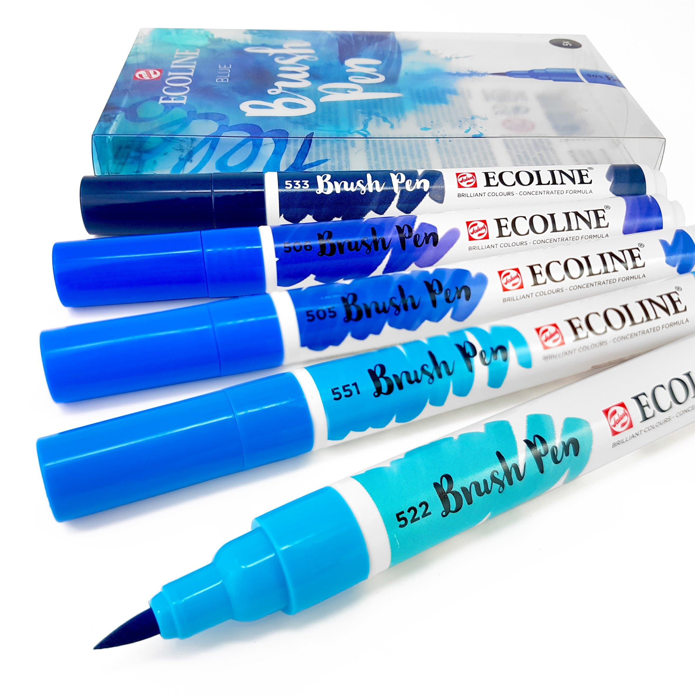 EcolineRoyal Talens Liquid Watercolour Drawing Painting Brush Pens - Set of 5 in Plastic Wallet - Blue