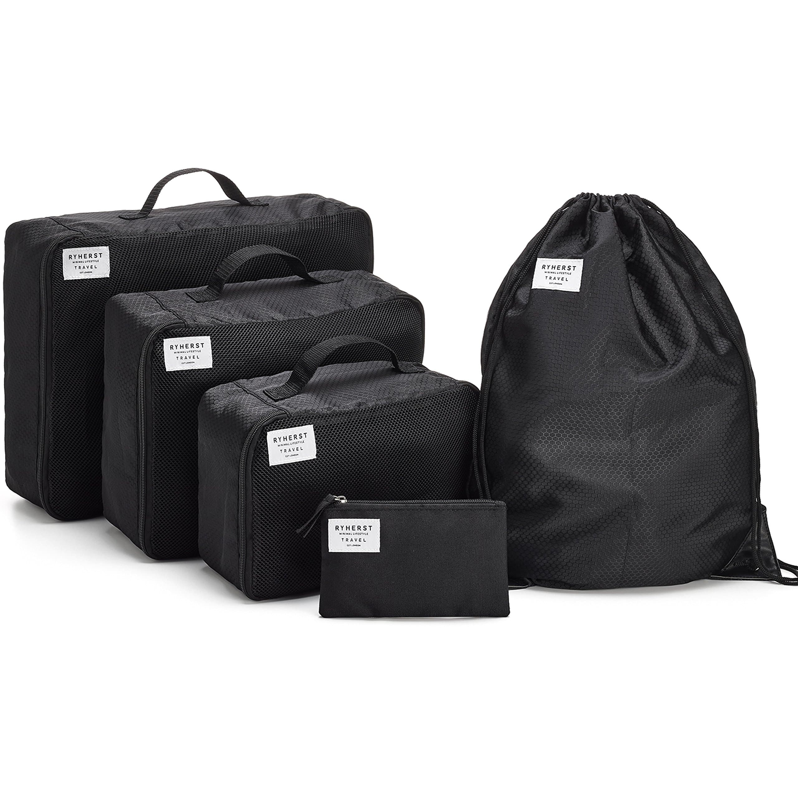 Ryherst Packing Cubes Set | Premium Travel Luggage Organisers - Inc. Passport Wallet & Drawstring Bag - 5pcs