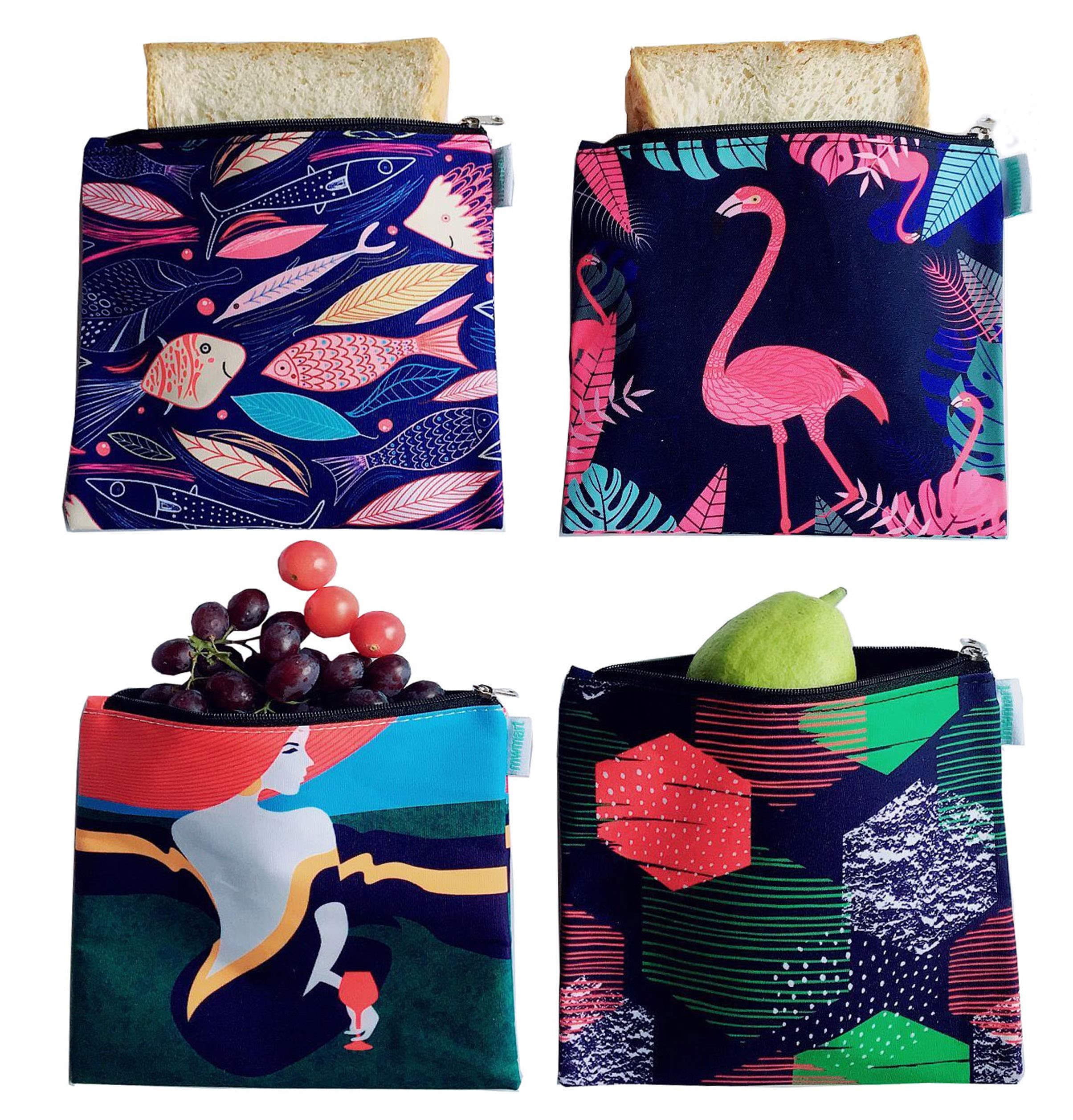 Reusable Snack Bags Sandwich bags Washable Food Safe BPA-free Lead-Free PVC-Free 4 Pack