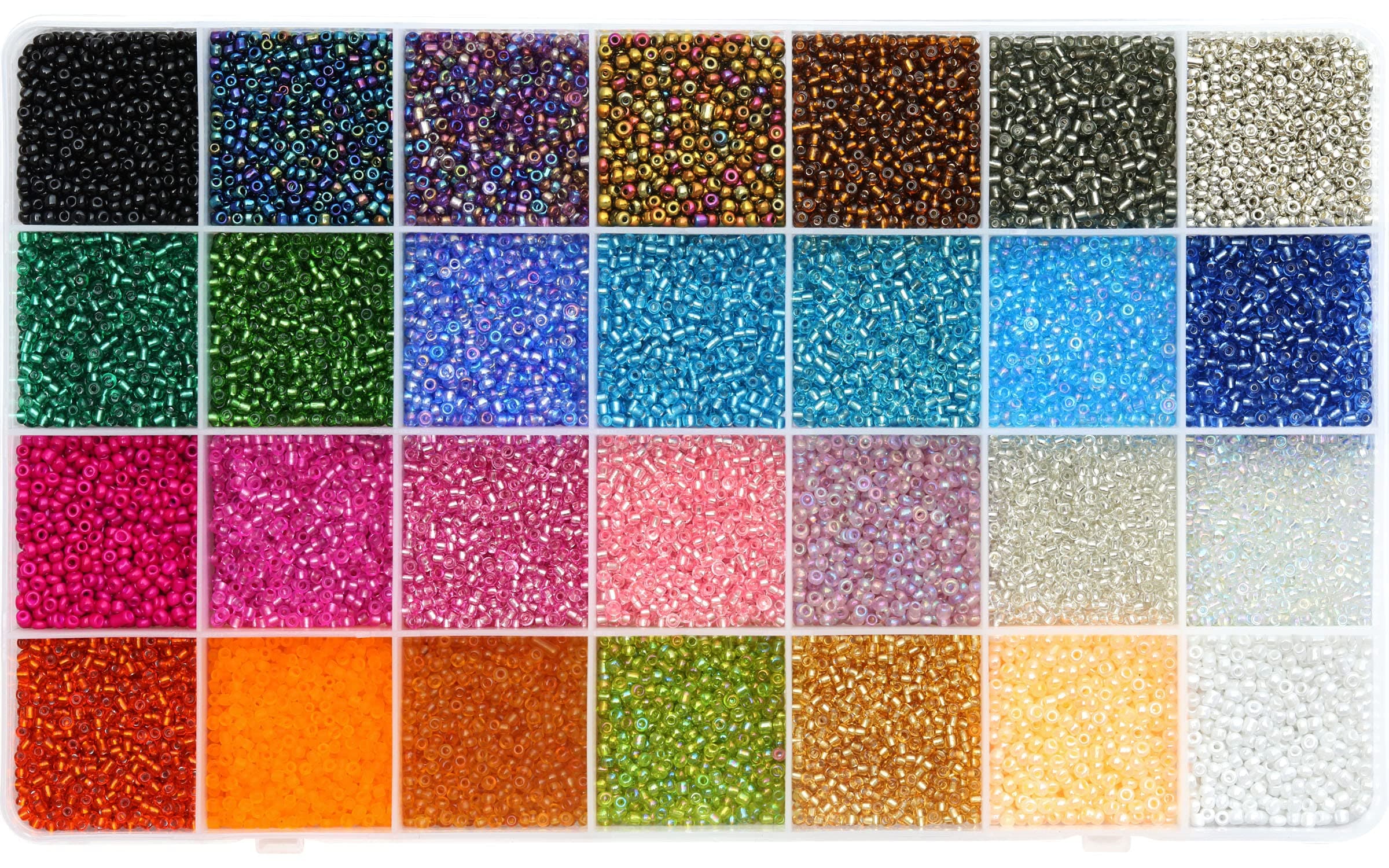 24000Pcs 2mm Glass Seed Beads Kit, with 28 Colors Small Beads Kit for Girls,Women and Adults,Bracelets, Necklaces,Earring,Jewelry Making Supplies