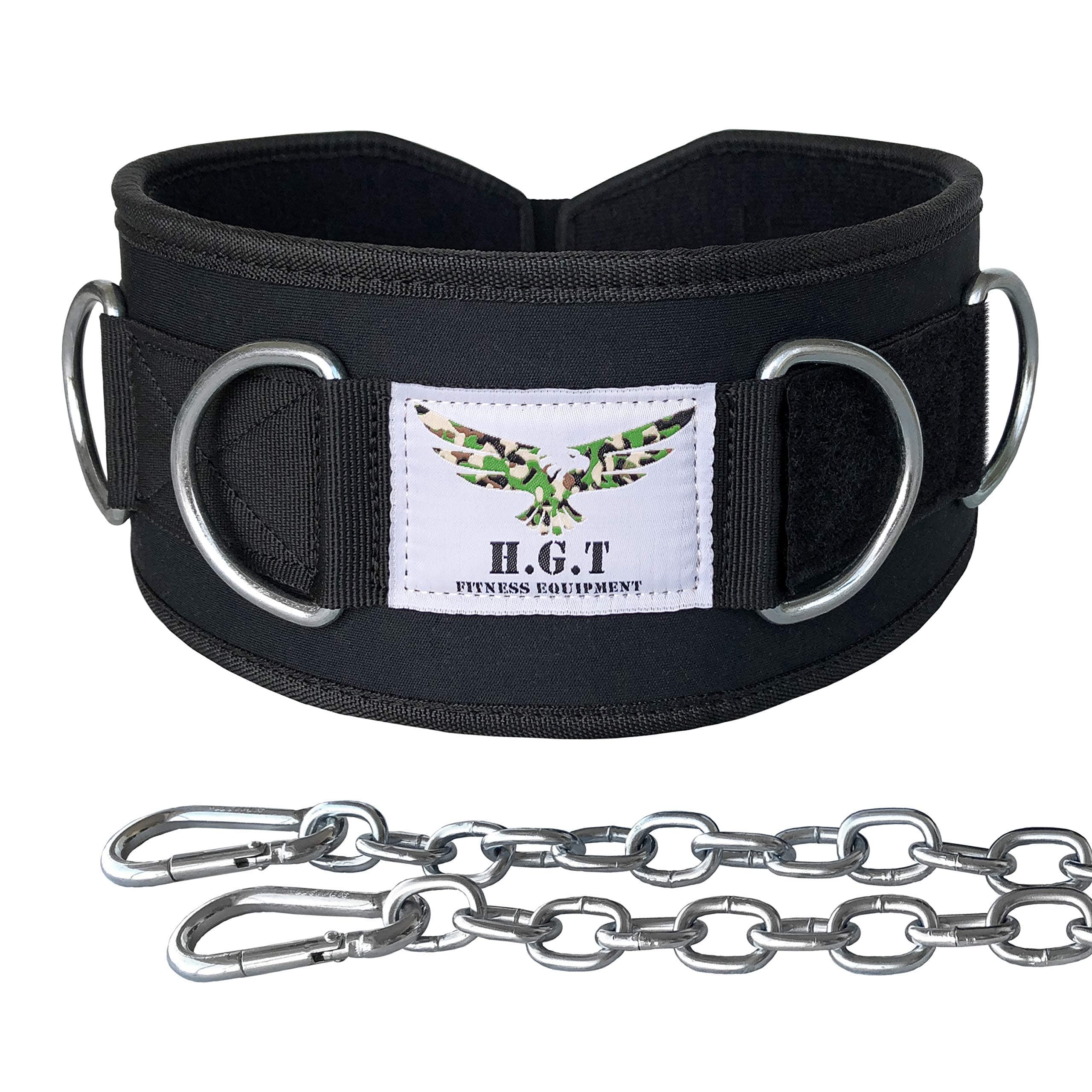 Premium Weight Lifting Belts by H.G.T - Hip Squat Dip Belt, Weightlifting, Mobility Belt - 7 D-Rings, Chain, 5 Sizes for Men, Women - Cable Machine, Resistance Bands Attachment…