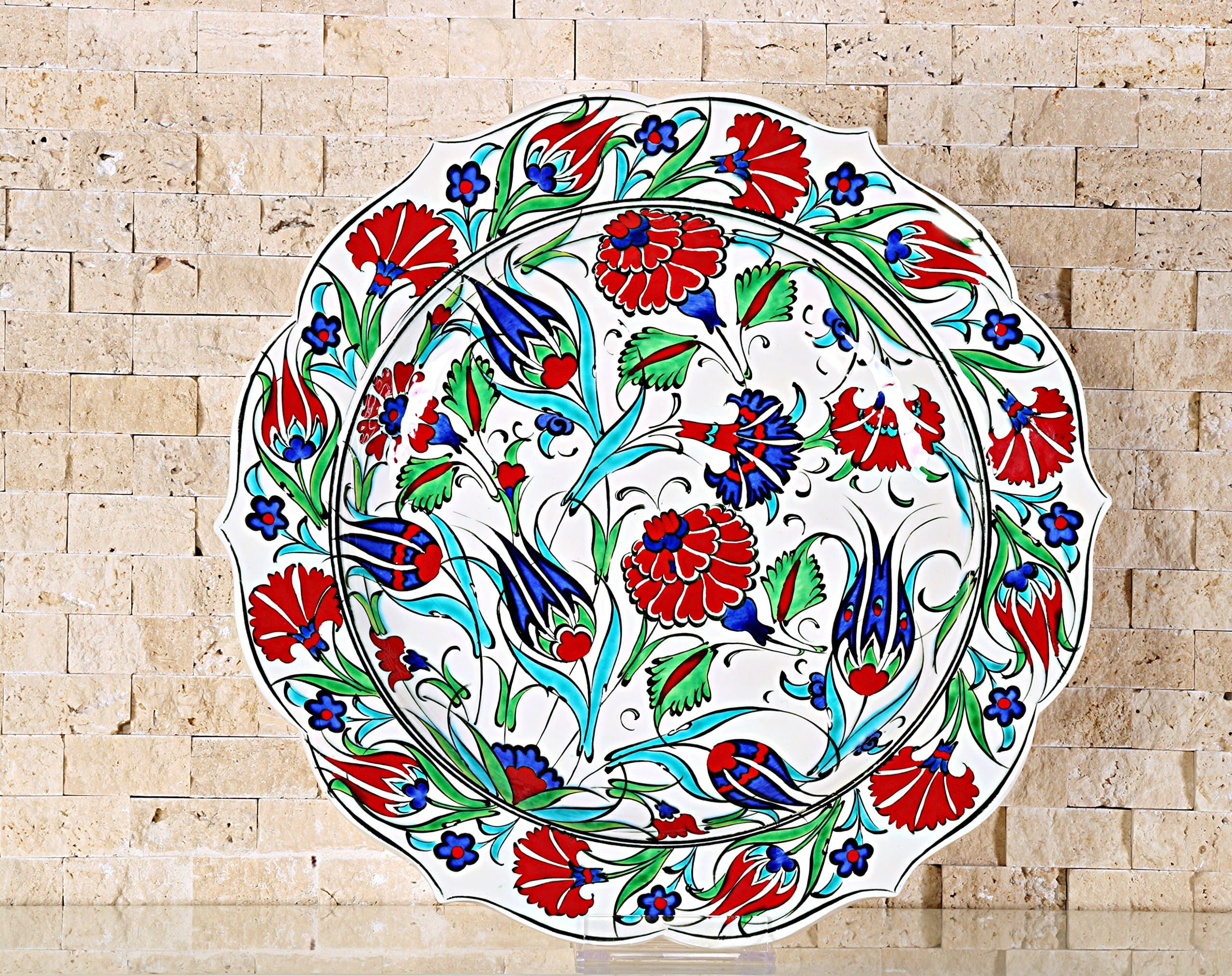 Handmade Handpainted Turkish Ottoman Ceramic Plate Floral Pattern 12"(30cm) Diameter