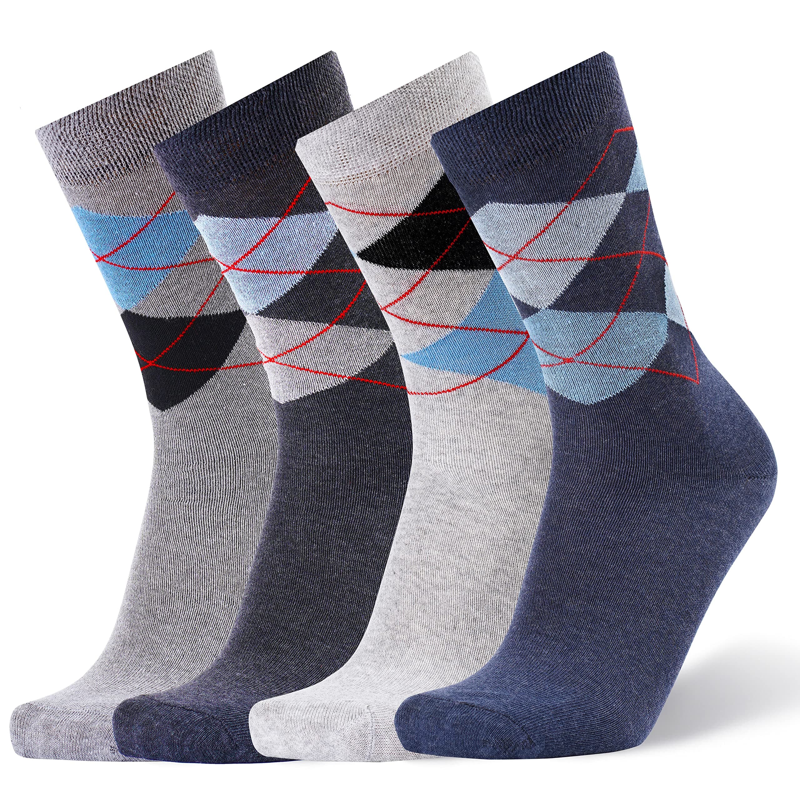 Cotton Argyle Socks For Men Full Length, Formal Cotton Mens Socks, Free Size, Pack Of 4 - Black